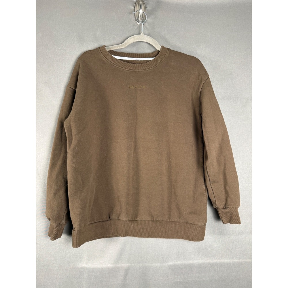 Weylyn Sweatshirt Womens Small Brown Embroidered Logo Crew Neck Pullover